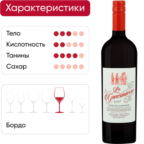 Вино LE GASCONIERRE Кот де Гасконь Руж ординарное красное сухое, 0.75л, фото