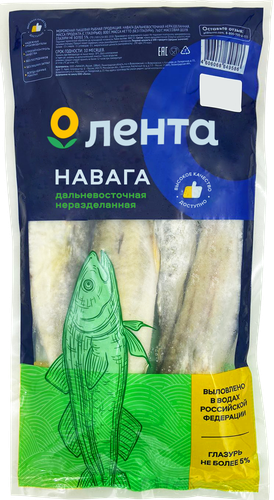 Навага свежемороженая ЛЕНТА неразделанная, 800г, вид