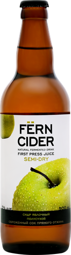 Сидр FERN CIDER Яблочный особый полусухой газированный 5%, 0.5л, вид