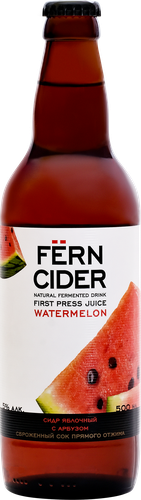 Сидр фруктовый FERN CIDER Яблочный с арбузом полусладкий газированный 5%, 0.5л, крупный план