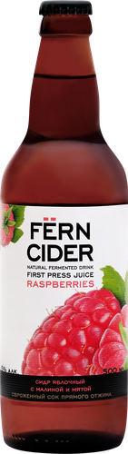 Сидр фруктовый FERN CIDER Яблочный с малиной и мятой полусладкий газированный 5%, 0.5л, вид