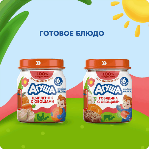Пюре мясо-овощное детское АГУША Цыпленок с овощами, с 6 месяцев, 100г, вид