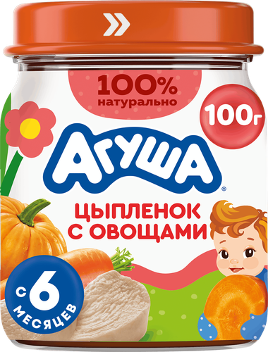 Пюре мясо-овощное детское АГУША Цыпленок с овощами, с 6 месяцев, 100г, фото