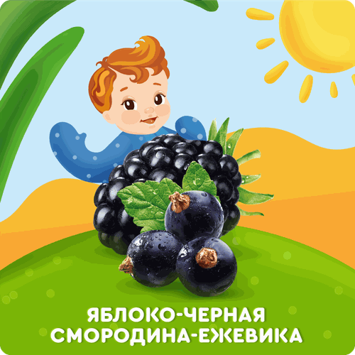Пюре фруктово-ягодное детское АГУША Укрепляй-ка Яблоко, черная смородина и ежевика, с 6 месяцев, 80г, детальное фото