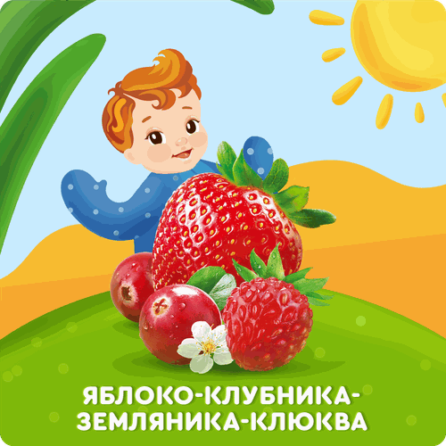 Пюре фруктово-ягодное детское АГУША Укрепляй-ка Яблоко, клубника, земляника и клюква, с 6 месяцев, 80г, картинка