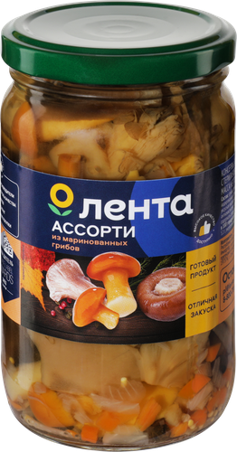 Ассорти из маринованных грибов ЛЕНТА, 350мл, крупный план