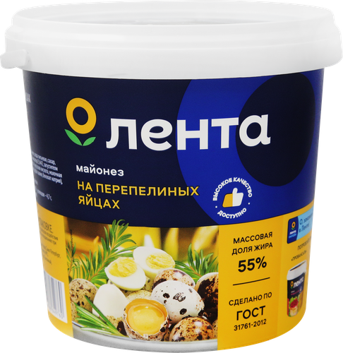 Майонез ЛЕНТА на перепелиных яйцах 55%, 800мл, картинка