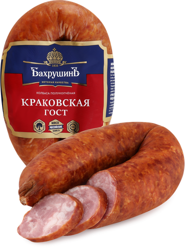 Колбаса полукопченая БАХРУШИНЪ Краковская, 370г, детальное фото