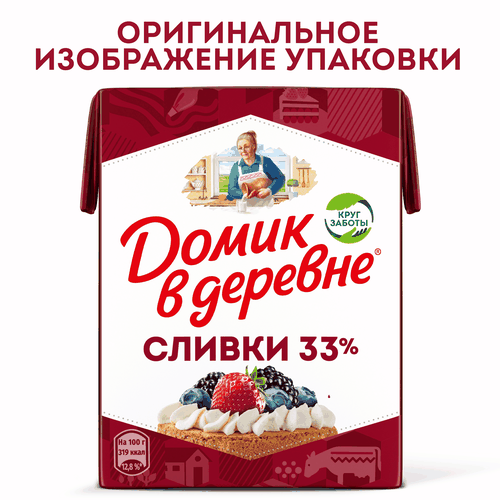 Сливки для взбивания ультрапастеризованные ДОМИК В ДЕРЕВНЕ 33%, без змж, 200г, вид