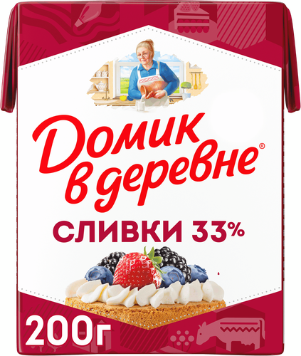 Сливки для взбивания ультрапастеризованные ДОМИК В ДЕРЕВНЕ 33%, без змж, 200г, изображение