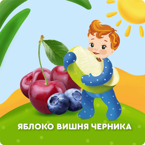 Пюре фруктово-ягодное детское АГУША Яблоко, вишня и черника, с 5 месяцев, 100г, детальное фото