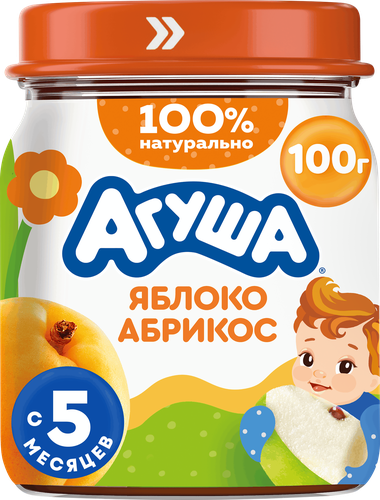 Пюре фруктовое детское АГУША Яблоко и абрикос, с 5 месяцев, 100г, изображение