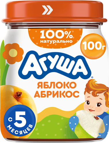 Пюре фруктовое детское АГУША Яблоко и абрикос, с 5 месяцев, 100г, вид