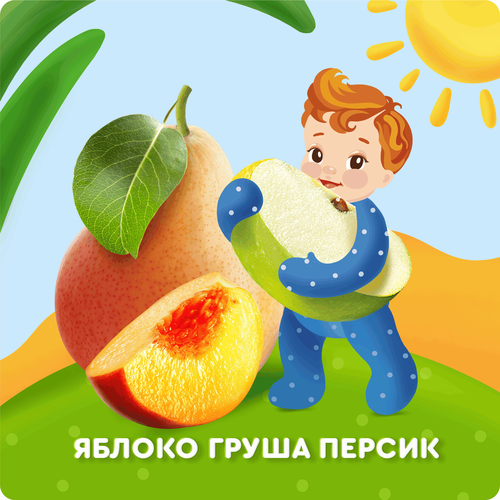 Пюре фруктовое детское АГУША Яблоко, груша и персик, с 5 месяцев, 100г, детальное фото