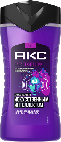 Гель для душа и шампунь мужской АКС 3в1 Сила технологий Синтезированная амбра Черный базилик, 250мл, фотография
