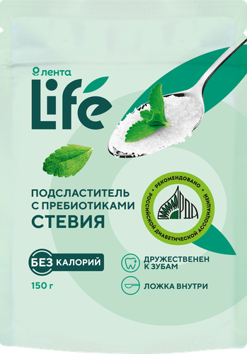 Подсластитель ЛЕНТА LIFE Столовый, со стевией, 150г, детальное фото