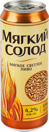 Пиво светлое МЯГКИЙ СОЛОД Мягкое фильтрованное пастеризованный 4,2%, 0.45л, детальное фото