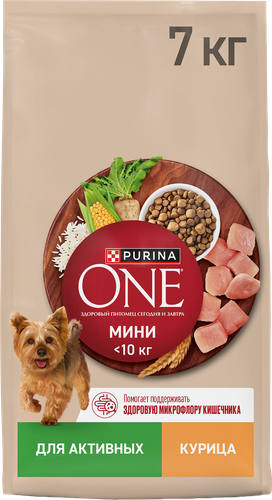 Корм сухой для собак PURINA ONE Мини, для мелких пород с активным образом жизни, с высоким содержанием курицы и с рисом, 7кг, изображение