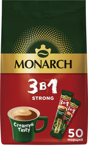 Напиток кофейный растворимый MONARCH Стронг 3в1, 50х13г, детальное фото