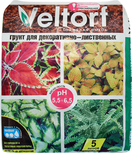 Грунт для декоративно-лиственных растений VELTORF, 5л, крупный план