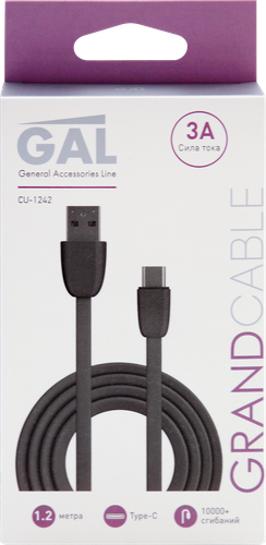 Кабель GAL CU-1242/2143 USB A - type-C 3A 1,2м, TPE, фото