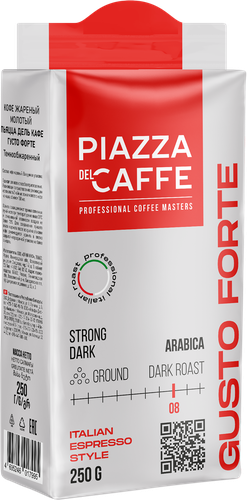 Кофе молотый PIAZZA DEL CAFFE Густо Форте натуральный жареный, 250г, изображение