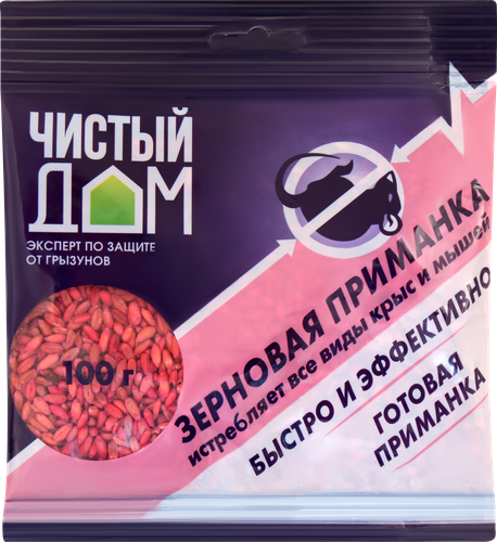 Приманка от крыс и мышей ЧИСТЫЙ ДОМ зерновая, 100г, картинка