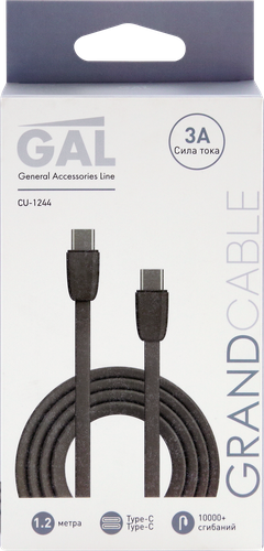 Кабель GAL CU-1244 type-C - type-C 3A 1,2м, TPE, детальное фото