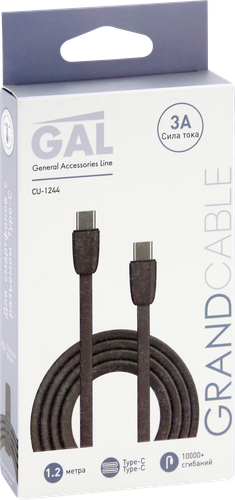 Кабель GAL CU-1244 type-C - type-C 3A 1,2м, TPE, фотография