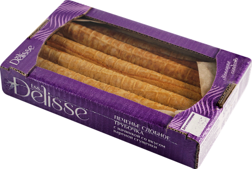 Печенье сдобное DELISSE Трубочка с вареной сгущенкой, 500г, крупный план