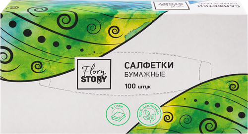 Салфетки бумажные FLORY STORY косметические 2-слоя, 100шт, картинка