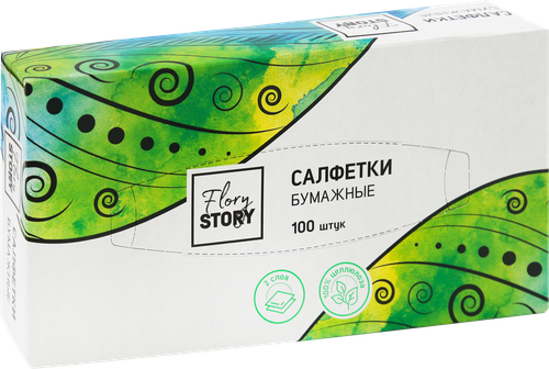 Салфетки бумажные FLORY STORY косметические 2-слоя, 100шт, фотография