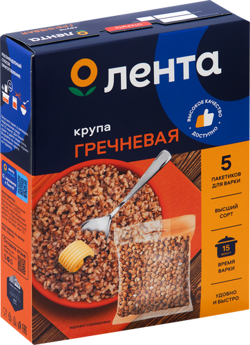 Крупа гречневая ЛЕНТА в пакетиках, 5х80г, картинка