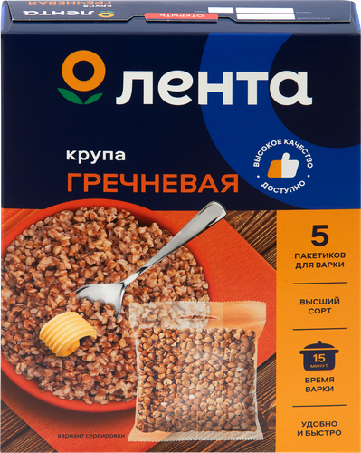 Крупа гречневая ЛЕНТА в пакетиках, 5х80г, картинка