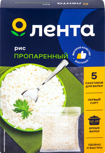 Рис ЛЕНТА пропаренный, в пакетиках, 5х80г, детальное фото