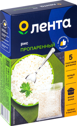 Рис ЛЕНТА пропаренный, в пакетиках, 5х80г, картинка