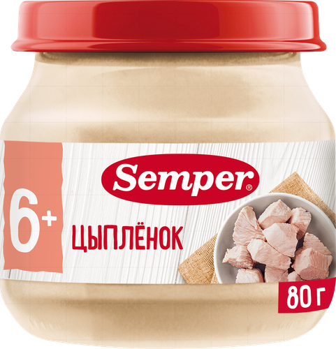 Пюре мясное SEMPER Цыпленок, с 6 месяцев, 80г, фото