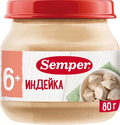 Пюре мясное SEMPER Индейка, с 6 месяцев, 80г, детальное фото
