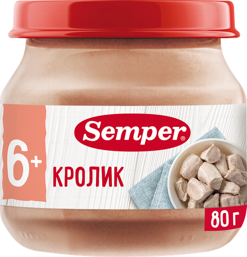 Пюре мясное SEMPER Кролик, с 6 месяцев, 80г, фото
