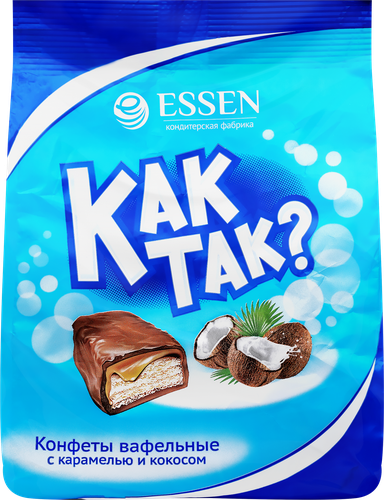 Конфеты вафельные ESSEN Как так? с карамелью и кокосом, 210г, крупный план