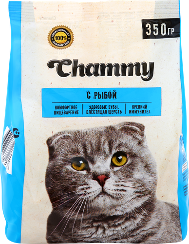 Корм сухой для кошек CHAMMY с рыбой, 350г, крупный план