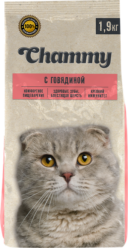 Корм сухой для кошек CHAMMY с говядиной, 1,9кг, детальное фото
