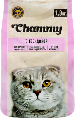 Корм сухой для кошек CHAMMY с говядиной, 1,9кг, вид