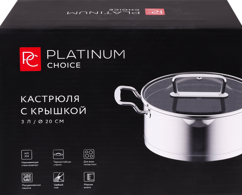 Кастрюля PLATINUM CHOICE с крышкой, нержавеющая сталь, 3л, Арт. AD-KP3, картинка