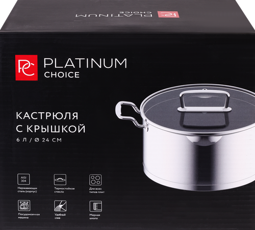 Кастрюля PLATINUM CHOICE с крышкой, нержавеющая сталь, 6л, Арт. AD-KP5, фото