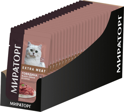 Корм влажный для кошек МИРАТОРГ Extra Meat Говядина Black Angus в соусе, для стерилизованных, 80г, фотография