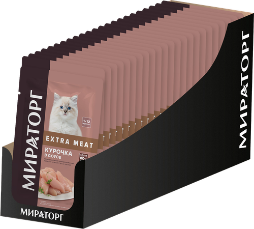 Корм влажный для котят МИРАТОРГ Extra Meat Курочка в соусе, 80г, фотография