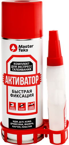 Супер-клей MASTERTEKS Комплект для экспресс склеивания, со спреем-активатором для быстрого и прочного склеивания, прозрачный, Арт. 9781863, 200мл+50г, фото