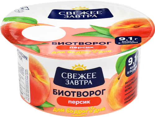Биотворог СВЕЖЕЕ ЗАВТРА Персик 4,2%, без змж, 120г, крупный план