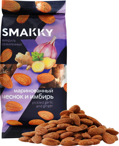 Миндаль SMAKKY жареный, чеснок и имбирь, 150г, картинка
